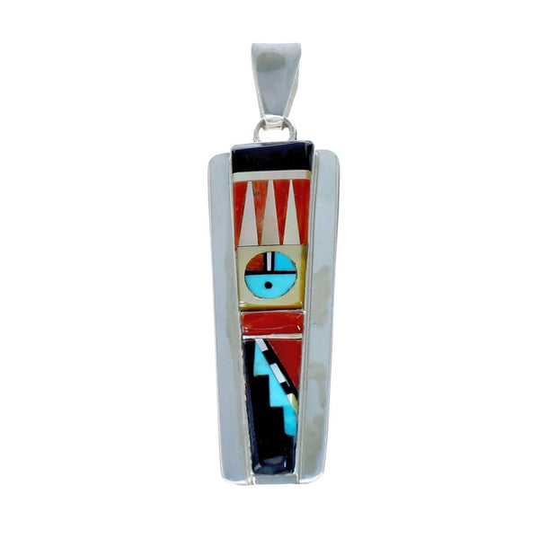 Native American Zuni Multicolor Inlay Sterling Silver Sun Pendant NX11715